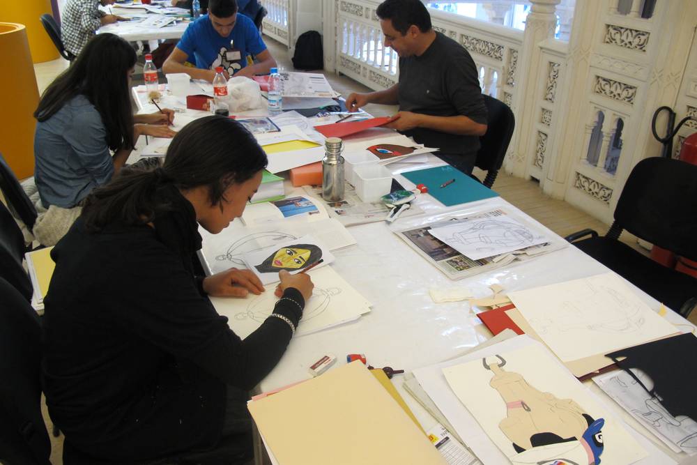 Participating teachers and learners working on punchbag designs as part of artist workshop, 10 November – 2 December 2013.